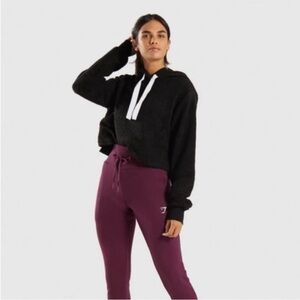 Gymshark Logo Sherpa  Cropped Pullover Hoodie Black